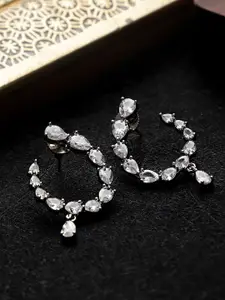 CARDINAL Silver-Toned Circular American Diamond Drop Earrings