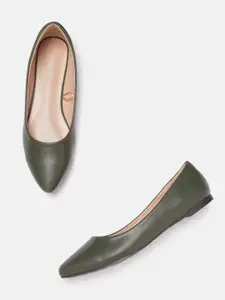 Allen Solly Women Olive Green Solid Pointed Toe Ballerinas