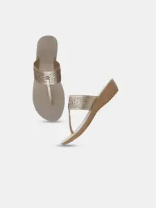 AURELIA Women Gold-Toned Textured PU Party Wedge Sandals