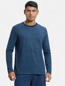 Jockey Men Blue Striped Full Sleeve T-shirt