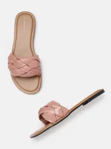 Allen Solly Women Dusty Rose Pink Basketweave Open Toe Flats