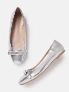 Allen Solly Women Silver-Toned Bows Detail Ballerinas