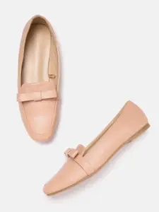 Allen Solly Women Pink Nude-Coloured PU Loafers with Bow Detail