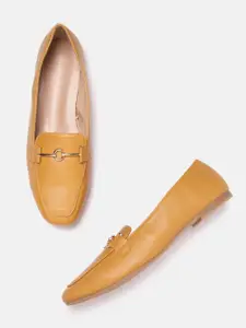 Allen Solly Women Mustard Yellow Solid PU Horsebit Loafers