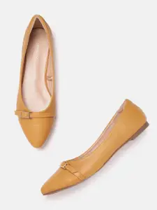 Allen Solly Women Mustard Yellow Solid Pointed Toe Ballerinas with Buckles
