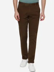 JADE BLUE Men Brown Cotton Solid Casual Trouser