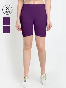 GRACIT Pack Of 3 Women Purple Cycling Sports Shorts