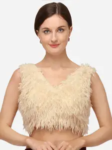 Fab Dadu Women Beige Solid Silk Saree Blouse