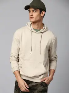 Dennis Lingo Men Cream Solid Hooded Sweatshirt