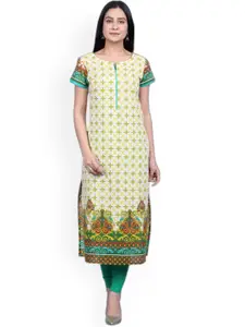 SUTI Women Yellow & Green Ethnic Motifs Printed Kurta