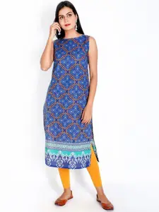 SUTI Women Blue Floral Printed Cotton Kurta