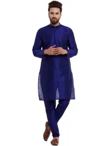 SOJANYA Men Blue Solid Kurta with Pyjama