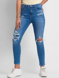 SPYKAR Women Blue Super Skinny Fit High-Rise Mildly Distressed Light Fade Jeans