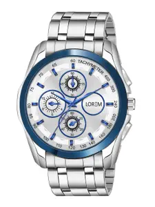 LOREM Men Blue Embellished Dial & Silver Toned Straps Analogue Watch-LR117-CM-Blue