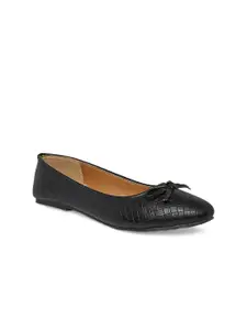 People Women Black Textured Ballerinas with Bows