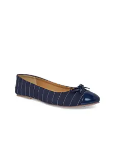 People Women Navy Blue Striped Ballerinas with Bows