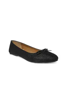 People Women Black Textured Party Ballerinas with Bows Flats