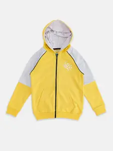Pantaloons Junior Boys Yellow Colourblocked Hooded Sweatshirt