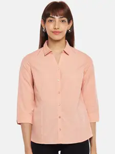 Annabelle by Pantaloons Women Peach-Coloured Solid Formal Shirt