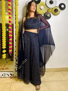 Libas Blue & Gold-Toned Printed Ready to Wear Lehenga & Blouse With Dupatta