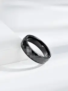 Yellow Chimes Men Stainless Steel Black Band Style Finger Ring