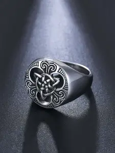 Yellow Chimes Men Silver Oxidized Black Silver Plated Stainless Steel Finger Ring