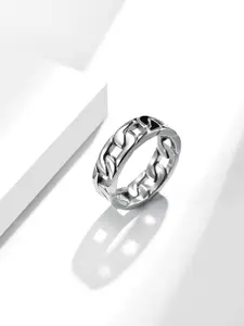 Yellow Chimes Men Silver-Toned Stainless Steel Chain Pattern Finger Ring