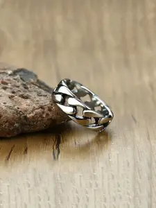 Yellow Chimes Men Silver-Toned Stainless Steel Chain Pattern Finger Ring