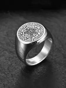 Yellow Chimes Men Silver-Toned Stainless Steel Designed Finger Ring