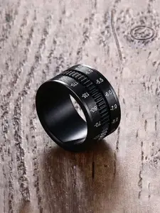 Yellow Chimes Black-Toned Stainless-Steel Camera Lens Design Finger Ring