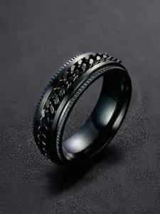 Yellow Chimes Men Black  Stainless Steel Finger Ring