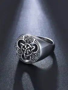 Yellow Chimes Men Silver-Toned Black Stainless Steel Finger Ring