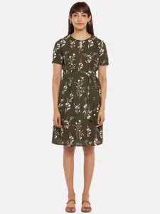 Annabelle by Pantaloons Olive Green Floral Printed Fit & Flare Dress