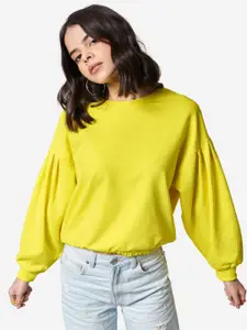The Souled Store Women Yellow Drop Shoulder Sleeves Sweatshirt
