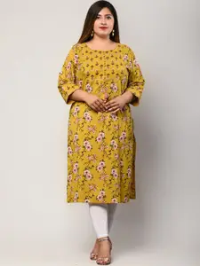 Swasti Women Plus Size Yellow Printed Floral Kurta