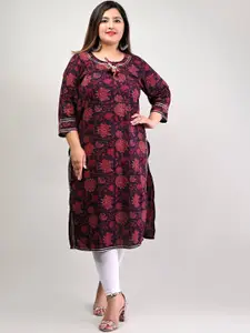 Swasti Plus Size Women Maroon Floral Printed Floral Kurta