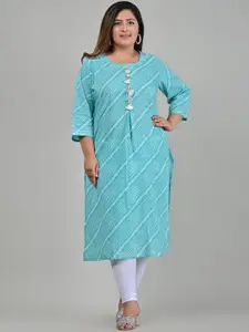 Swasti Plus Size Women Turquoise Blue Leheriya Striped Kurta