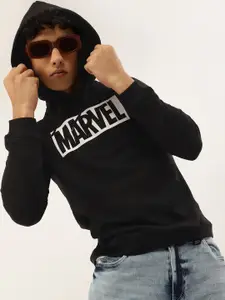 Kook N Keech Marvel Teens Boys Black Printed Pure Cotton Hooded Sweatshirt