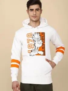 Free Authority Men White Garfield Printed Hooded Sweatshirt