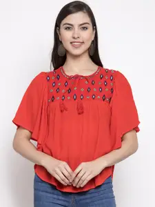 Purple State Red Tie-Up Neck Top