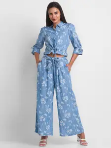 SPYKAR Women Blue Slim Fit Floral Printed Casual Shirt