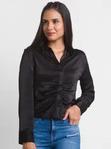 SPYKAR Women Black Satin Slim Fit Casual Shirt