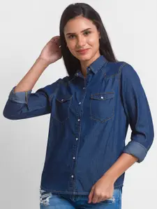 SPYKAR Women Blue Denim Casual Shirt