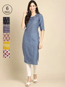 7Threads Women Beige & Red Floral Printed Block Print Crepe Kurta