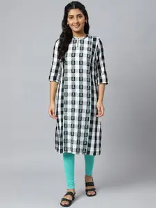 AURELIA Women White Checked Kurta