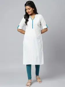 AURELIA Women Pure cotton White Striped Kurta
