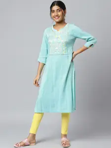 AURELIA Women Blue Ethnic Motifs Yoke Design Thread Work Kurta