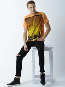 Huetrap Men Orange Printed Round Neck T-shirt
