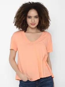AMERICAN EAGLE OUTFITTERS Women Peach-Coloured V-Neck T-shirt