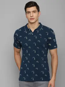 Louis Philippe Jeans Men Navy Blue Printed Polo Collar Slim Fit T-shirt